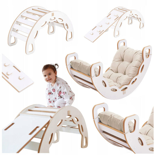 Small Rocker 4-in-1 rocker + climbing wall/slide + cushion (beige/gold Velvet)