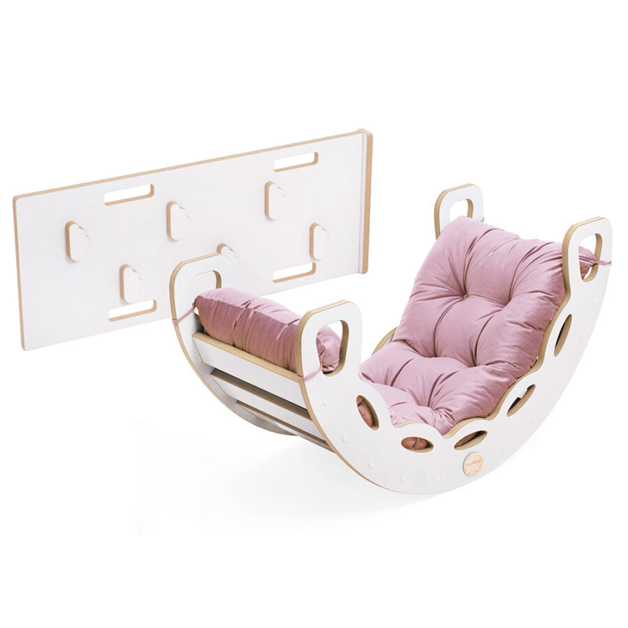 Small Rocker 4-in-1 rocker + climbing wall/slide + cushion (pink Velvet)