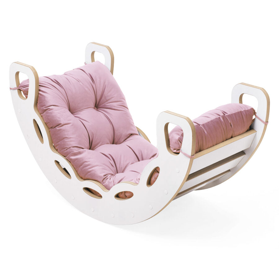 Small Rocker 4-in-1 rocker + climbing wall/slide + cushion (pink Velvet)