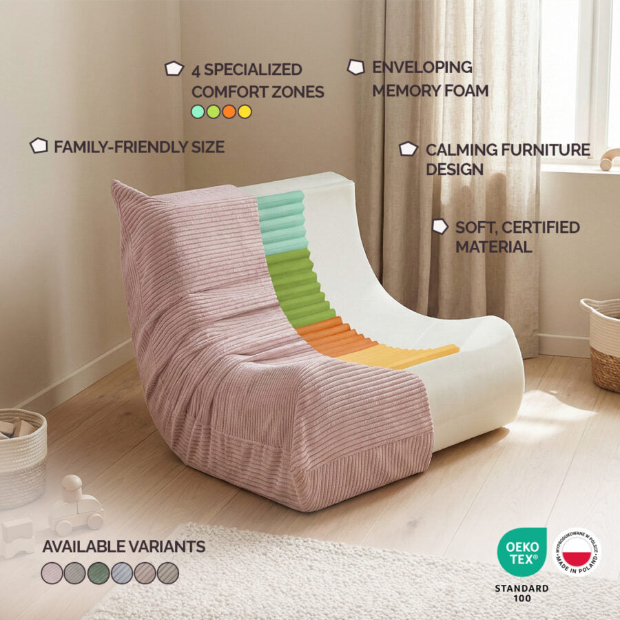 Ergonomic children’s lounge chair MOONI, green, premium corduroy