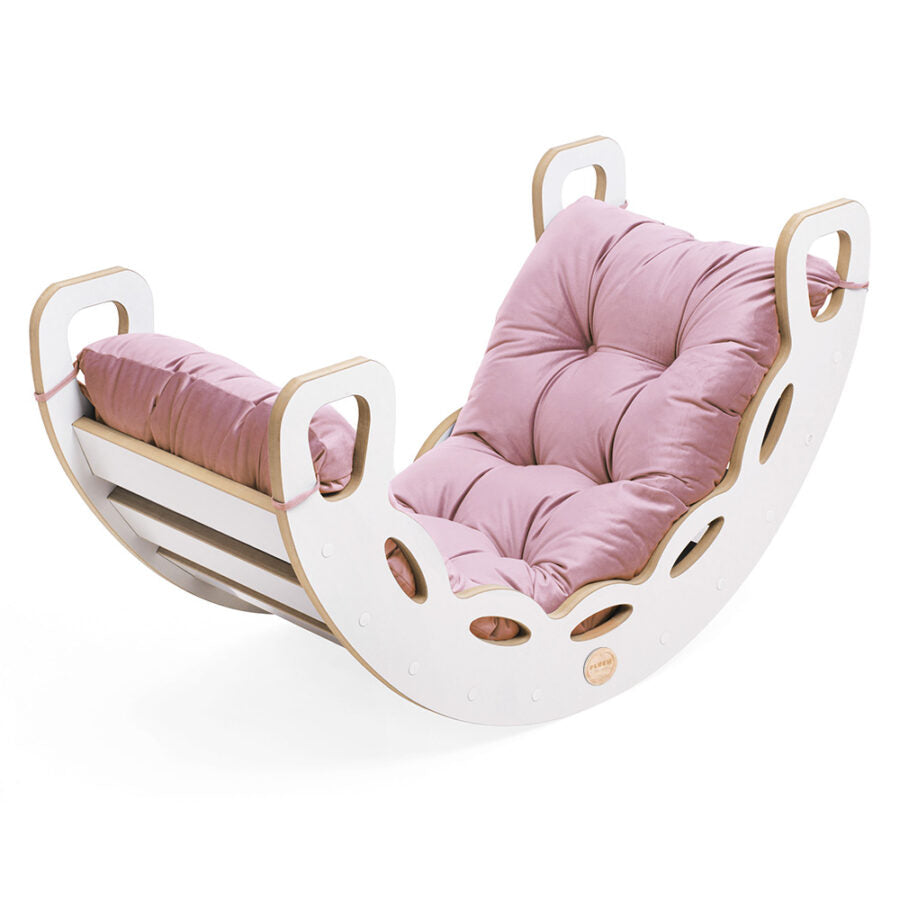 Small Rocker 4-in-1 rocker + climbing wall/slide + cushion (pink Velvet)