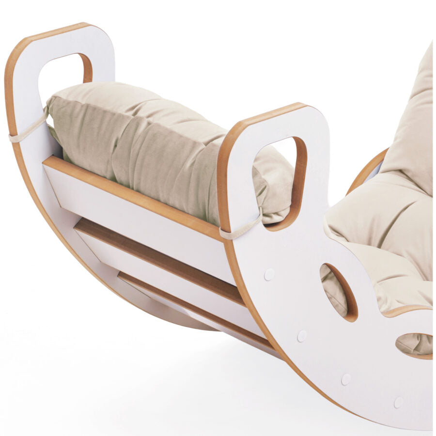 Small Rocker 4-in-1 rocker + climbing wall/slide + cushion (beige/gold Velvet)