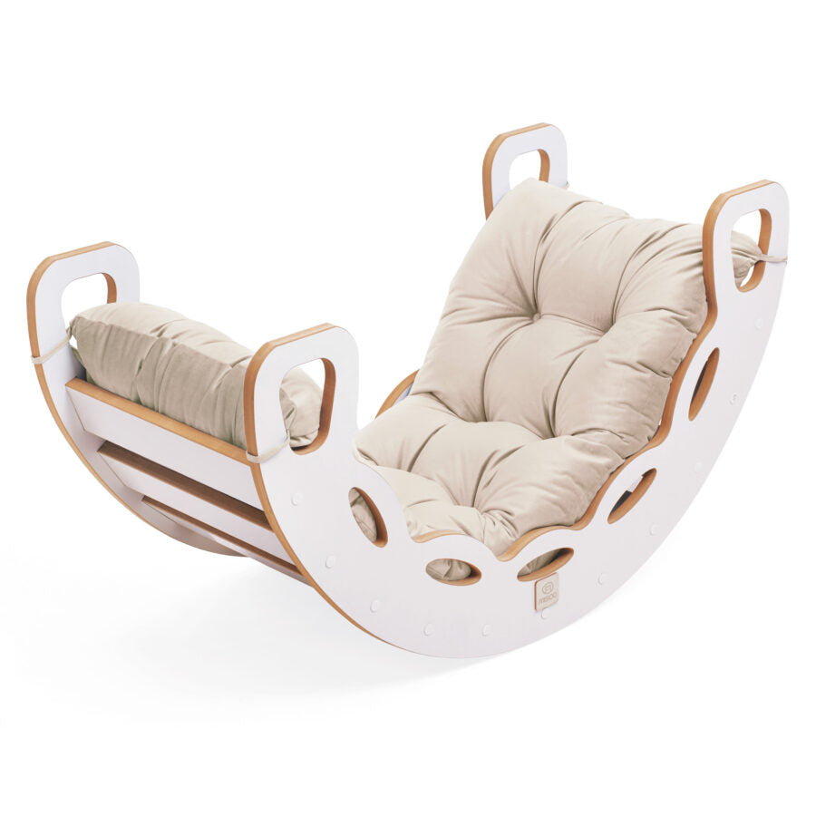 Small Rocker 4-in-1 rocker + climbing wall/slide + cushion (beige/gold Velvet)