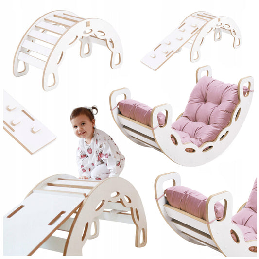 Small Rocker 4-in-1 rocker + climbing wall/slide + cushion (pink Velvet)